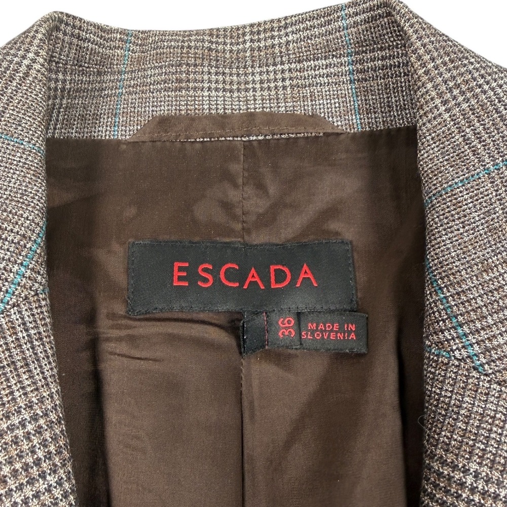Escada Blazer Jacket Womens 36 (34) Brown Glen Plaid Wool Blend One Button - Picture 6 of 8